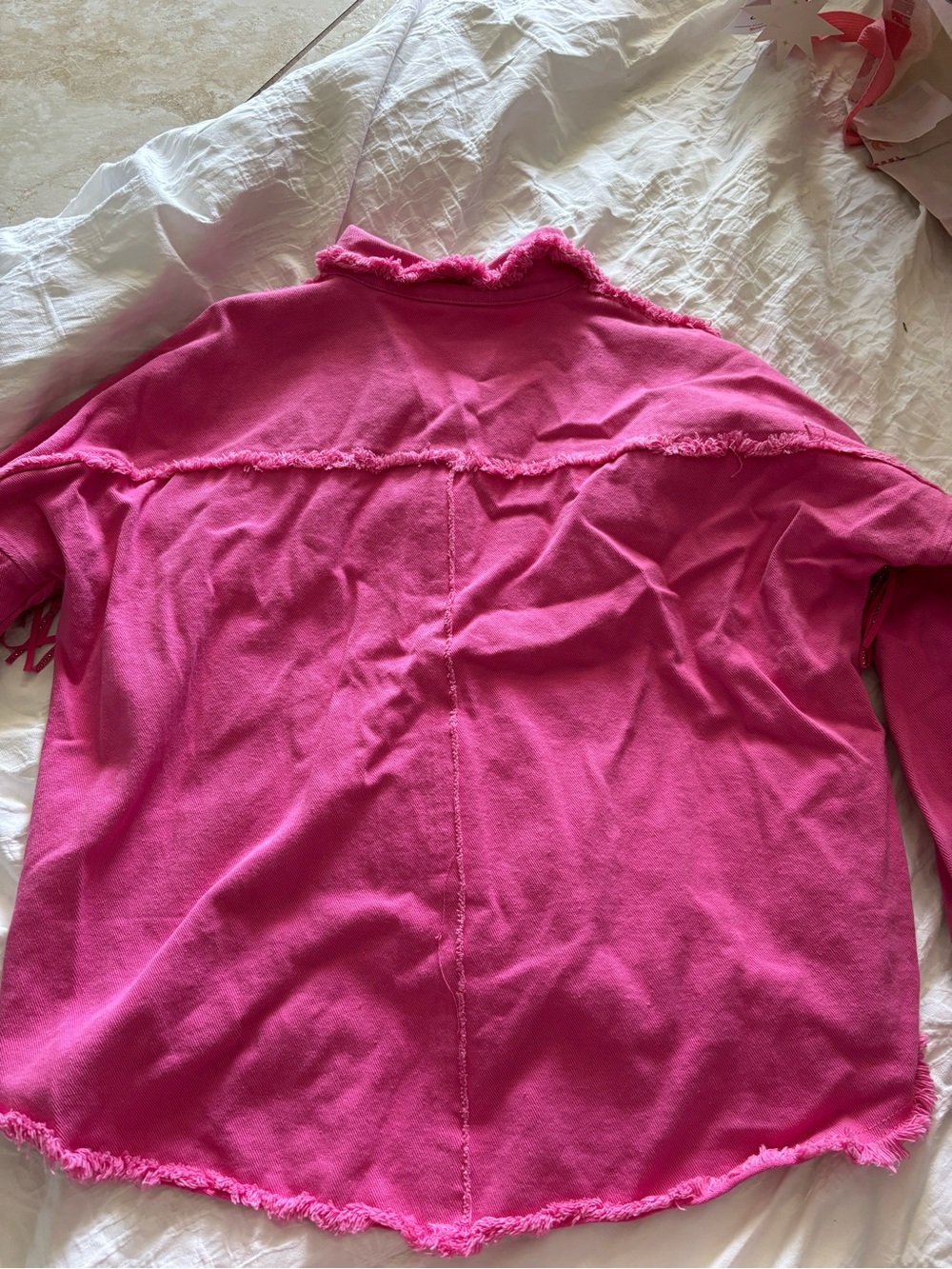 Fringe Button-Front Pink Jean Jacket - Picture 3 of 4